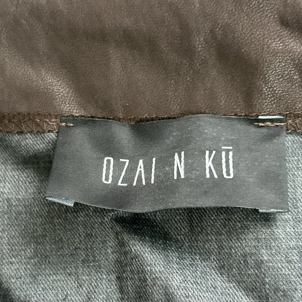 OZAI N KU sz 3XL 3X Brown Coated Crinkle Funnel Neck Jacket Top Lagenlook